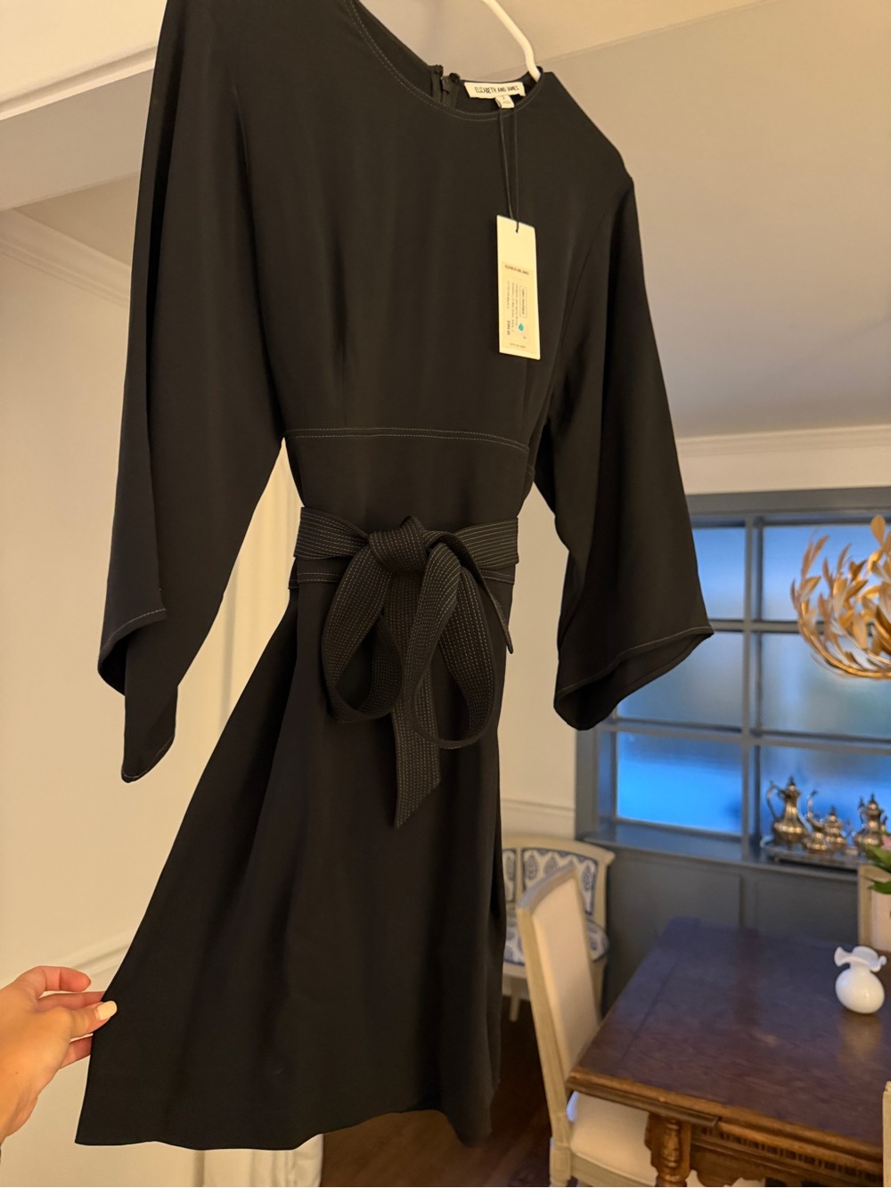 Elizabeth and James Black Long-Sleeve Tie-Waist Dress